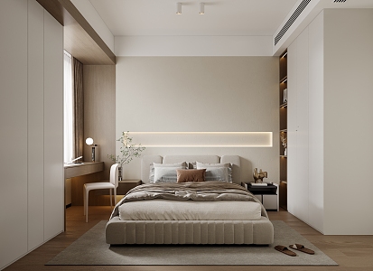 Cream Style Bedroom Desk and Chair Simple Bedroom Spotlight 3d model