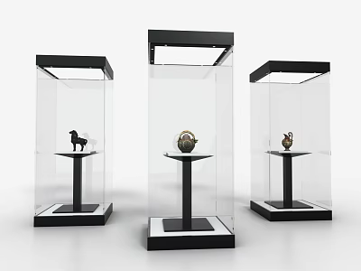 Transparent Glass Display Cabinets With Black Frame And Base For Showcasing Small Decorative Items 3d model