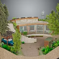 Cartoon Scene Of Eco Friendly House With Solar Panels Windmill Blue Car And Green Trees