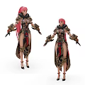 Game Movie Character With Pink Hair Ornate Armor And High Slit Long Dress
