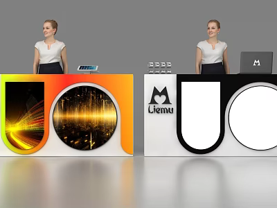 Colorful And Black White Stylish Reception Desk With Lemu Logo Heart Symbol And Digital 3d model