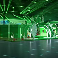 Vibrant Green Lit Children's Playground Stage With Castle Decorations Trees And Gift Boxes