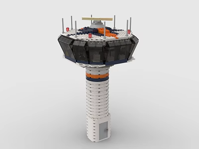 Creative Building Blocks Tower Model With Black Top Orange Accents White Base And Small Door 3d model