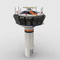 Creative Building Blocks Tower Model With Black Top Orange Accents White Base And Small Door