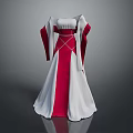 Elegant White And Red Long Sleeve Dress With Fitted Waist And Flowy Skirt