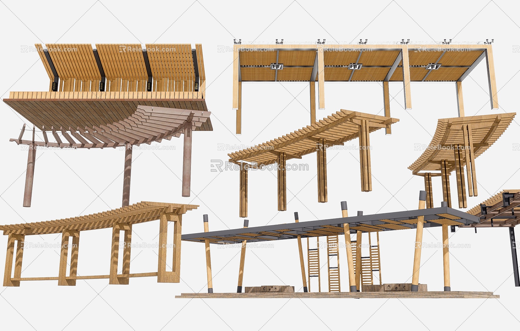 Modern Solid Wood Landscape Corridor Frame Wood Corridor Frame Landscape Structure Landscape Corridor Frame Solid Wood Corridor Frame Leisure Post Station Landscape Architecture Node model