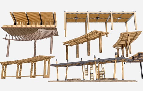 Modern Solid Wood Landscape Corridor Frame Wood Corridor Frame Landscape Structure Landscape Corridor Frame Solid Wood Corridor Frame Leisure Post Station Landscape Architecture Node 3d model