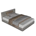 Modern Single Bed With Upholstered Headboard Cozy Striped Bedding And Pillows 3d model