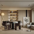 Hotel Chess Room With Modern Design Wooden Walls Round Table And Comfortable Chairs 3d model
