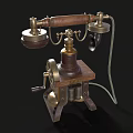Retro Vintage Telephone Design With Wooden Handle Brass Rotary Dial And Metal Base