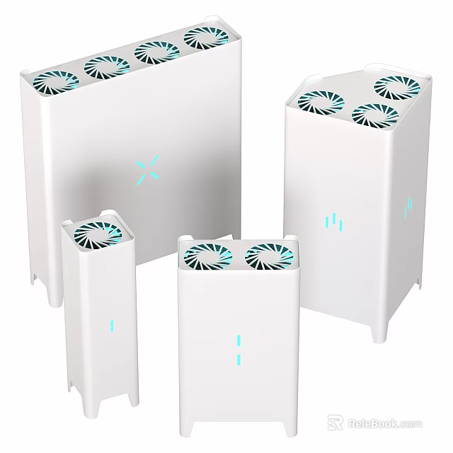 White Hardware Tools With Ventilation Grilles And Blue Indicator Lights In Various Sizes 3d model