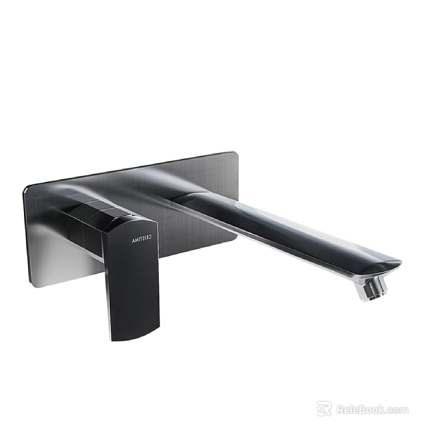 Modern Black Bathroom Faucet with Sleek Long Spout and Flat Base Design for Contemporary Bathrooms 3d model 