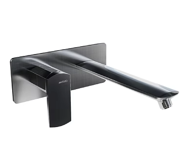 Modern Black Bathroom Faucet with Sleek Long Spout and Flat Base Design for Contemporary Bathrooms 3d model
