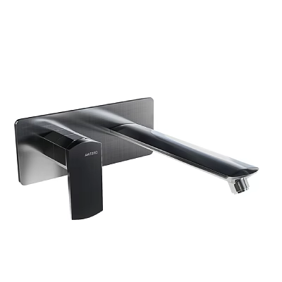 Modern Black Bathroom Faucet with Sleek Long Spout and Flat Base Design for Contemporary Bathrooms 3d model