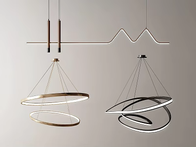 Modern Gold Silver Circular Chandeliers With Metal Wave Frames And Hanging Design 3d model