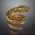 Golden Coiled Snake Sculpture With Shiny Surface And Black Spots On Dark Background