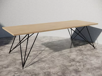 Modern Coffee Table With Wooden Top And Black Metal Geometric Frame In Minimalist Room 3d model