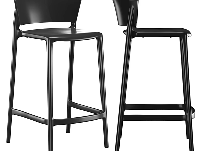 Modern Black Bar Stools with High Backrest and Sleek Metal Frame Perfect for Kitchen Counter Area 3d model