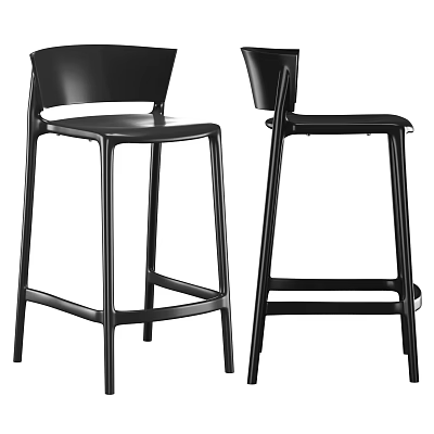 Modern Black Bar Stools with High Backrest and Sleek Metal Frame Perfect for Kitchen Counter Area 3d model