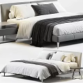 Modern Double Bed With White Bedding Dark Blanket And Small Side Table