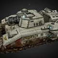 Military Combat  Tank With Tracks Cannon Headlights And Weathered Armor Design