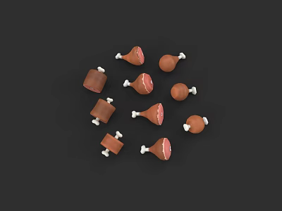Cartoon hand-painted meat pork roast chicken leg 3d model
