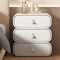 White Nightstand With Three Drawers Metal Handles And Woven Lamp On Top