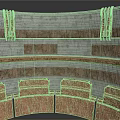 Ancient Circular Amphitheater With Tiered Stone Seats And Brown Gray Carved Walls