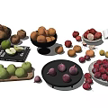Assorted Fresh Fruits Displayed in Bowls and Plates with Open Books