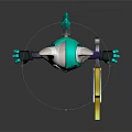 Mechanical Cat Character With Cybernetic Eye And Purple Blue Armor Holding Yellow Tool
