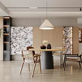 Modern Dining Table and Chair Chandelier Sideboard Cabinet 3d model