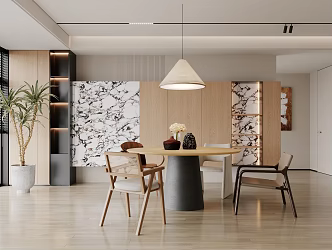 Modern Dining Table and Chair Chandelier Sideboard Cabinet 3d model