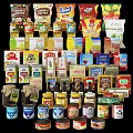 Assorted Packaged Food Products Including Bottled Beverages Boxed Grains And Canned Snacks