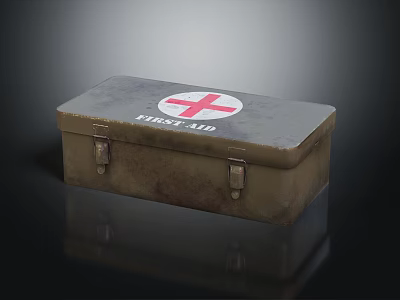 Vintage Metal First Aid Kit As Medical Device With Red Cross Symbol First Aid Label 3d model