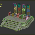 Modern Commercial Equipment with Green Screens and Gold Logos on Display Platform with Steps