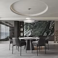 Modern Dining Room Interior Design With Round Table Grey Chairs And Pendant Light 3d model