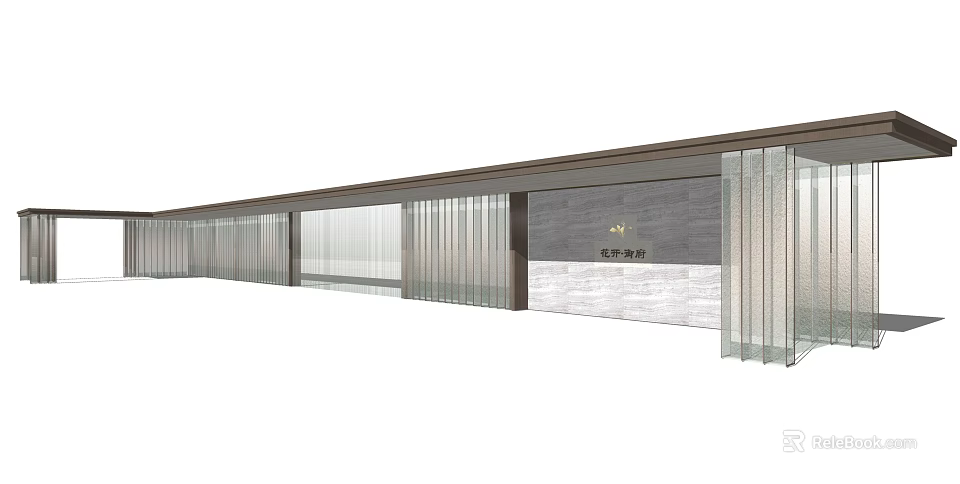 Modern Pergola Structure With Glass Panels And Stone Wall Design 3d model