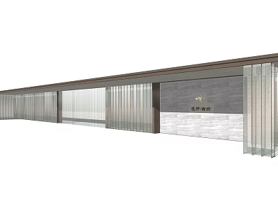 Modern Pergola Structure With Glass Panels And Stone Wall Design 3d model