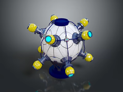 Futuristic Spherical Sci Fi Tech Device With Yellow Modules And Blue Circular Components 3d model