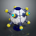 Futuristic Spherical Sci Fi Tech Device With Yellow Modules And Blue Circular Components 3d model