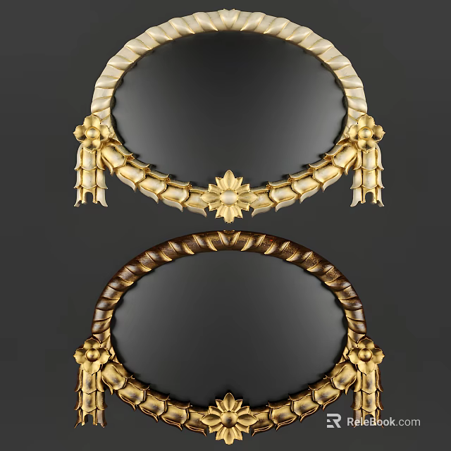 Elegant Decorative Mirrors With Gold And Brown Ornate Frames And Carvings 3d model 