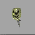 Golden Vintage Microphone With Classic Design Metallic Mesh Grille And Adjustable Stand