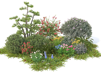 Variety of Colorful Shrubs with Red Pink Purple and Yellow Flowers and Green Foliage 3d model