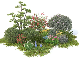 Modern shrubs and flowers 3d model