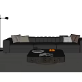 Modern Gray Leather Sofa Coffee Table Set Living Room Interior With Throw Pillows Floor Lamp