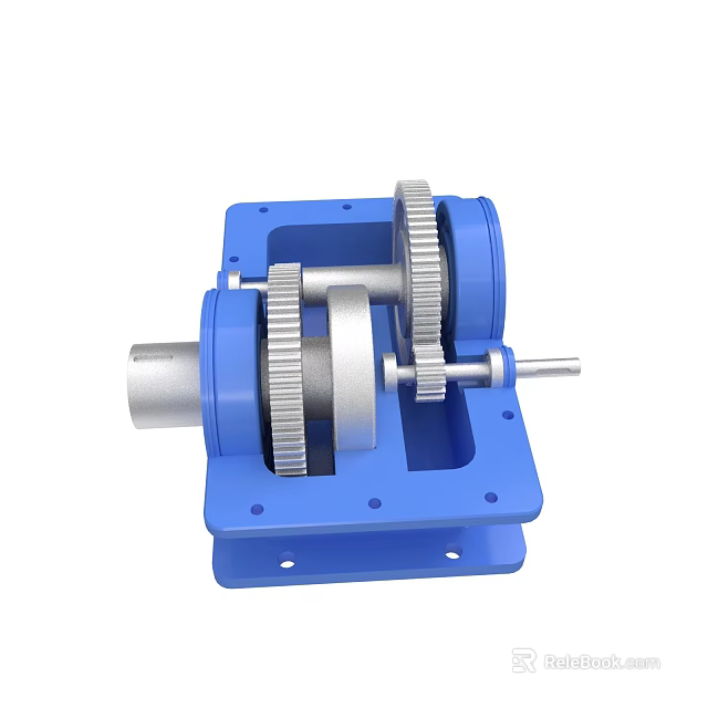 Mechanical Gear Transmission Device Blue Base Mounted Metal Gears And Shaft Components 3d model 