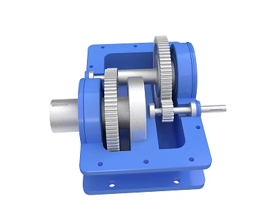 Mechanical Gear Transmission Device Blue Base Mounted Metal Gears And Shaft Components 3d model