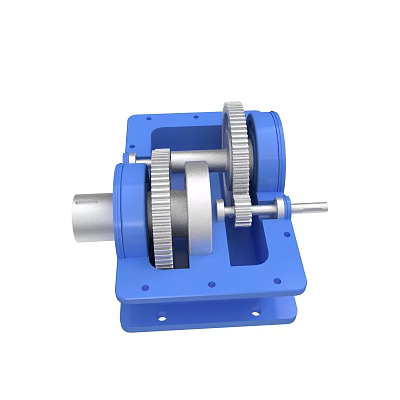 Mechanical Gear Transmission Device Blue Base Mounted Metal Gears And Shaft Components 3d model