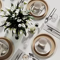 Elegant Dinnerware Set With Plates Glasses Tulips Vase Candles Placemats And Cutlery