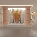 Modern Clothing Store Interior With Bright Lighting Central Display Table And Wooden Display Shelves